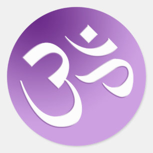 Om, in Purple and White Classic Round Sticker