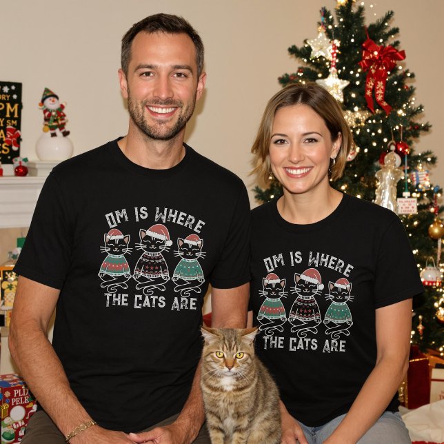 Om Is Where the Cats Are – Funny Yoga Christmas  T-Shirt (Creator Uploaded)