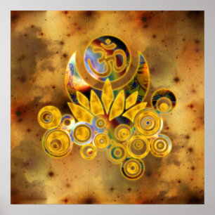 Om Lotus   dark yellow universe Poster