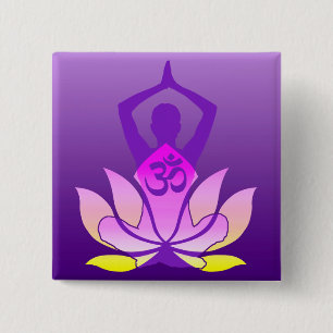 Om Lotus Flower Yoga Pose on Purple Gradient Pinback Button