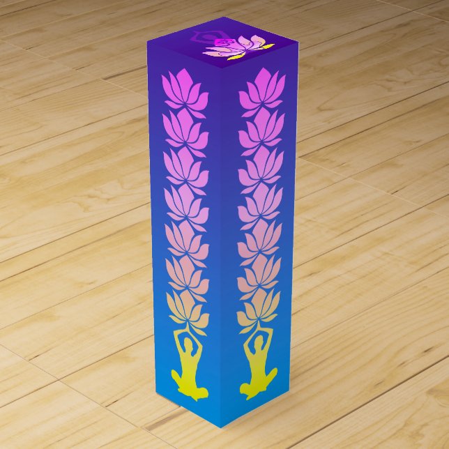 Om Lotus Flower Yoga Style Pose Wine Box (Front)