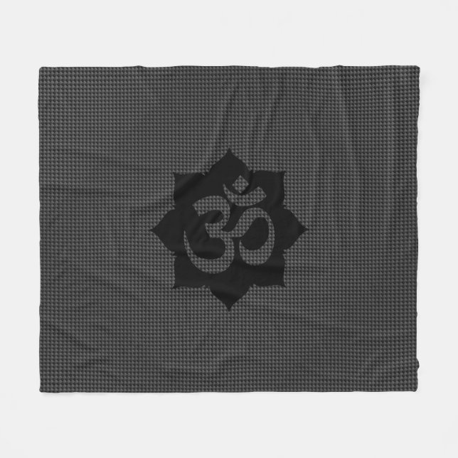 OM Lotus Spirituality Yoga in Carbon Fiber Style Fleece Blanket (Front (Horizontal))