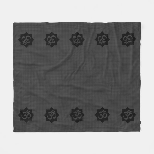 OM Lotus Spirituality Yoga in Carbon Fiber Style Fleece Blanket (Front (Horizontal))