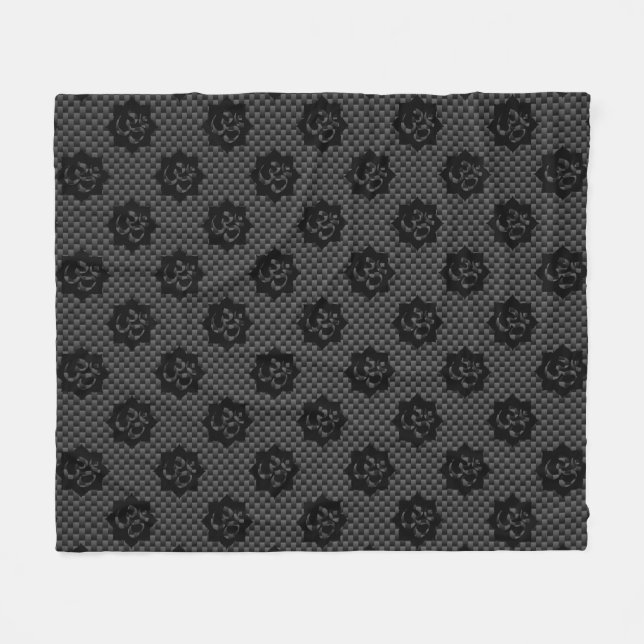 OM Lotus Spirituality Yoga in Carbon Fiber Style Fleece Blanket (Front (Horizontal))