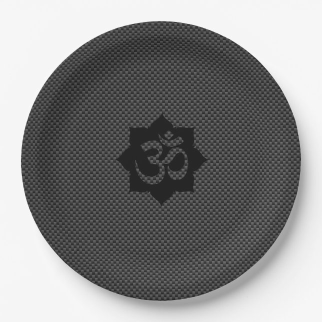 OM Lotus Spirituality Yoga in Carbon Fiber Style Paper Plates (Front)