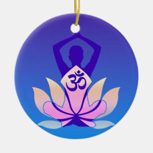 Om Lotus Yoga Pose Purple Hue Ceramic Ornament
