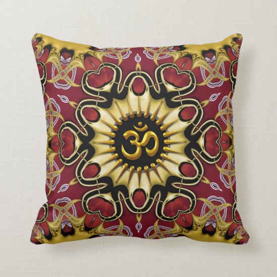 Om Love Hearts Red & Gold Cushion / Pillow
