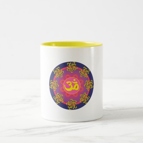 Om Mandala Blue Border Two_Tone Coffee Mug