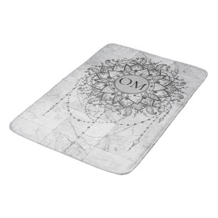 OM Mandala on Silver Marble   Bath Mat