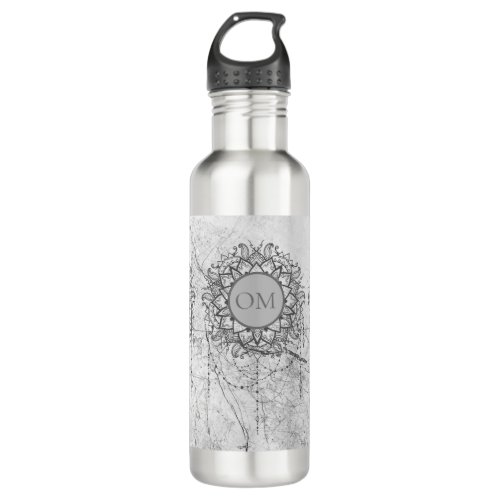 OM Mandala on Silver Marble  Stainless Steel Water Bottle