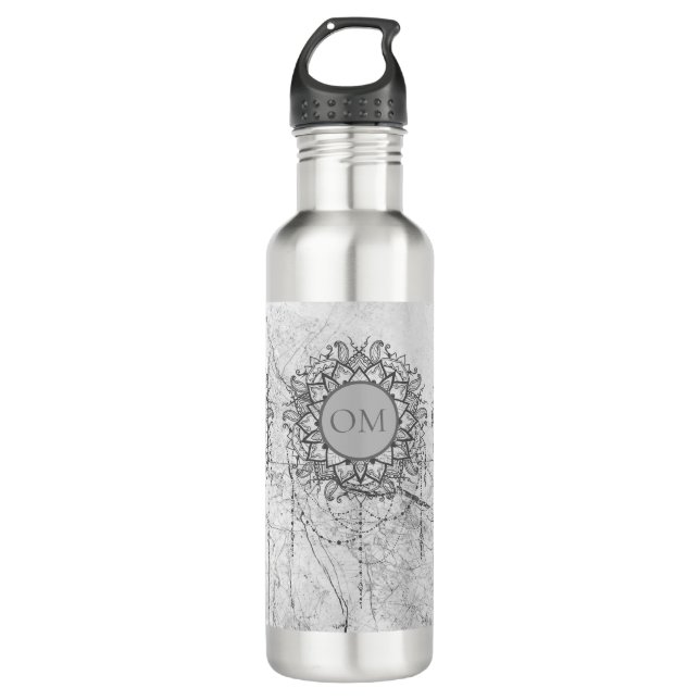 OM Mandala on Silver Marble  Stainless Steel Water Bottle (Front)