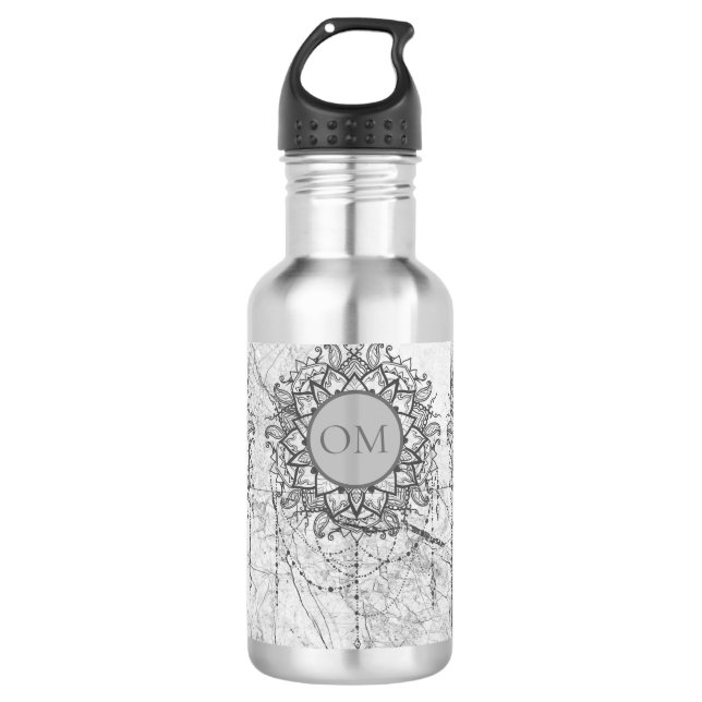 OM Mandala on Silver Marble  Stainless Steel Water Bottle (Front)