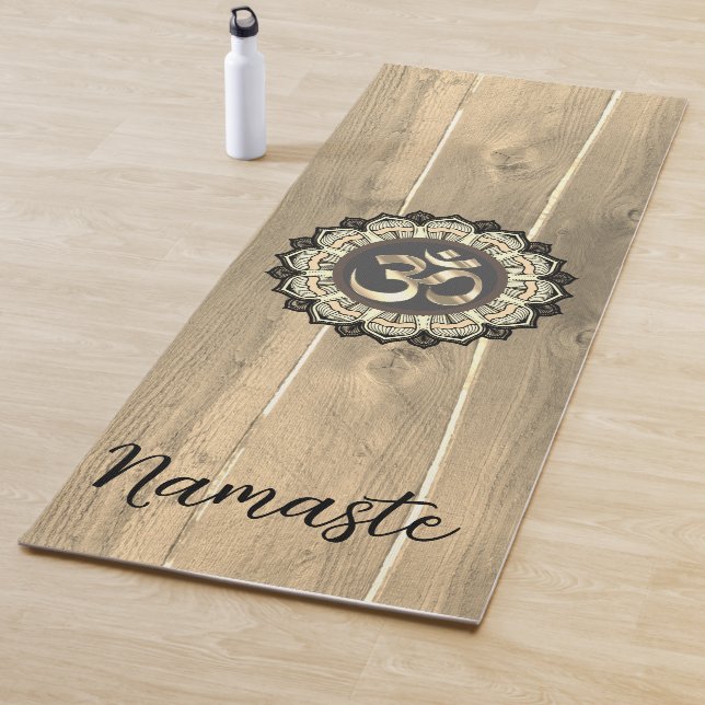 OM Mandala on Wood Namaste Rustic  Yoga Mat (In Situ)