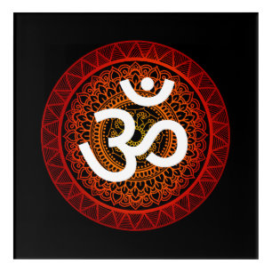 Om Mandala Red Acrylic Print