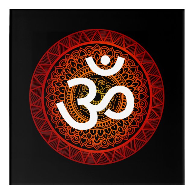 Om Mandala Red  Acrylic Print (Front)
