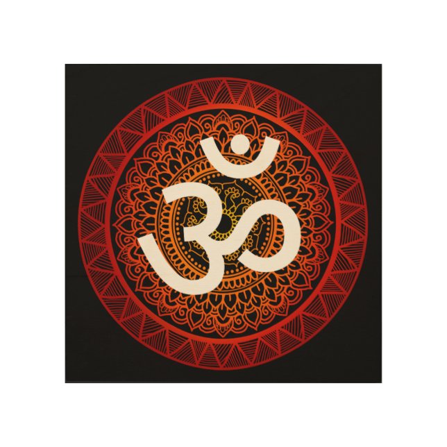 Om Mandala Red Root Chakra Wood Wall Art (Front)