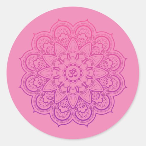OM Mandala Zen Meditation in Pink and Purple Classic Round Sticker