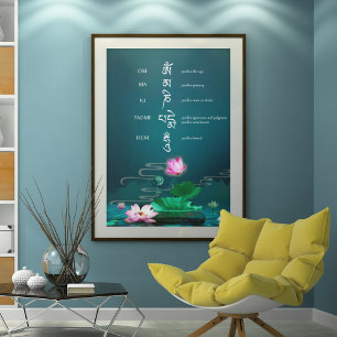 Om Mani Padme Hum Avalokiteshvara Mantra Lotus Poster