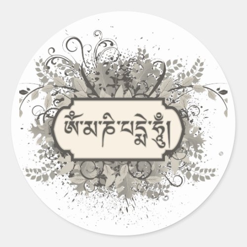 Om Mani Padme Hum Floral Classic Round Sticker