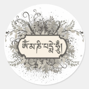 Om Mani Padme Hum Floral Classic Round Sticker