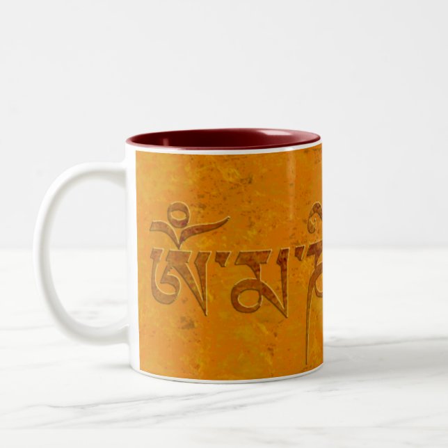 Om Mani Padme Hum Two-Tone Coffee Mug (Left)