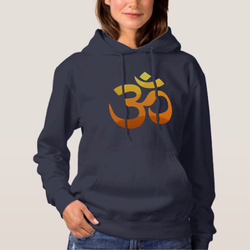Om Mantra Symbol Gold Sun Yoga Womens Navy Blue Hoodie