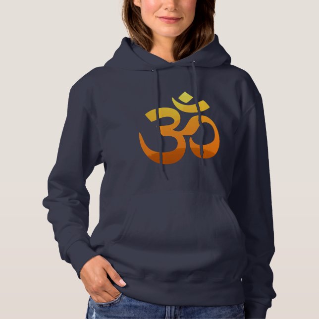 Om Mantra Symbol Gold Sun Yoga Womens Navy Blue Hoodie (Front)