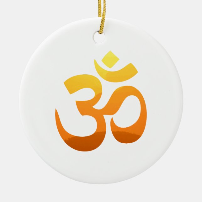 Om Mantra Zen Yoga Symbol Gold Sun Asana Relax Ceramic Ornament (Front)