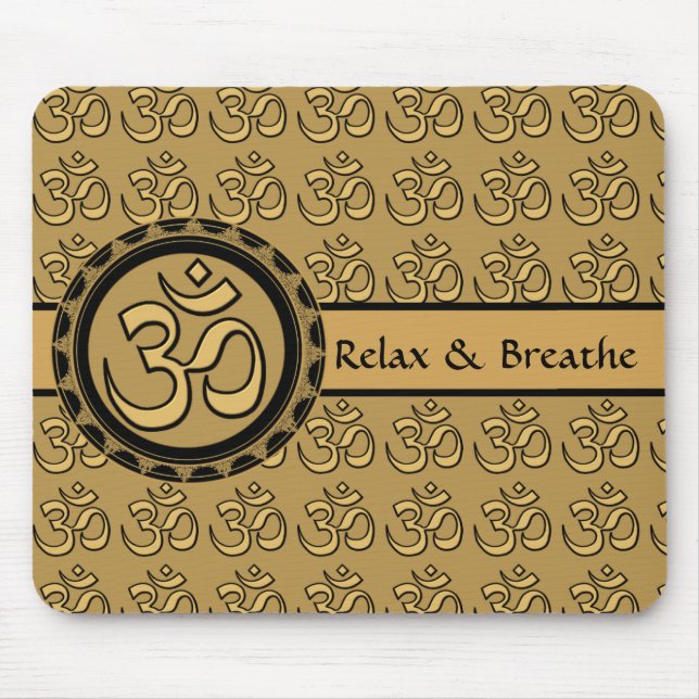 Om Meditation Gold Mousepad Relax & Breathe (Front)