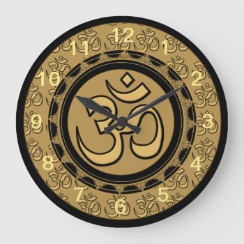 Om Meditation Gold Wall Clock Round (large) by MoonArtandDesigns at Zazzle