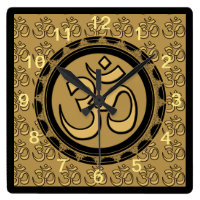 Om Meditation Gold Wall Clock Square