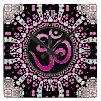 OM Meditation Yoga Pink Diamond Mandala Wall Clock