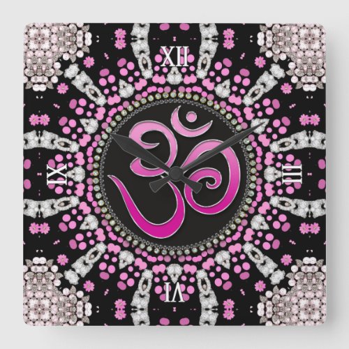 OM Meditation Yoga Pink Diamond Mandala Wall Clock