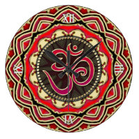 OM Meditation Yoga Red Gold Mandala Wall Clock