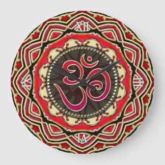 OM Meditation Yoga Red Gold Mandala Wall Clock