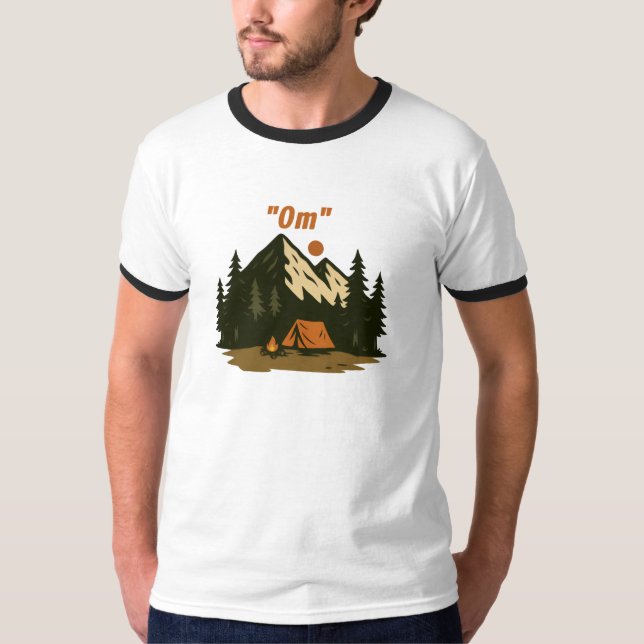 “Om” Mountain Meditation Camping Design T-Shirt (Front)