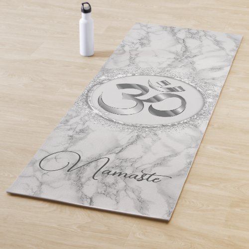 OM Namaste Silver Marble Glitter Elegant Yoga Mat