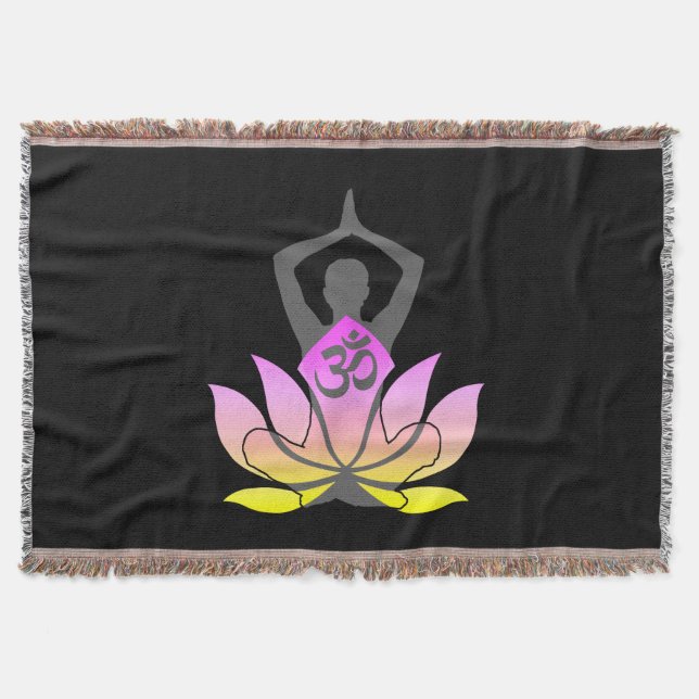 OM Namaste Spiritual Lotus Flower Yoga Colors Throw Blanket (Front)