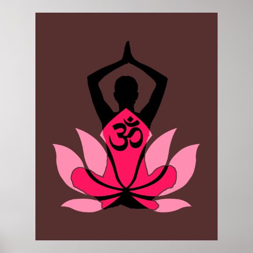 OM Namaste Spiritual Lotus Flower Yoga in Umber Poster