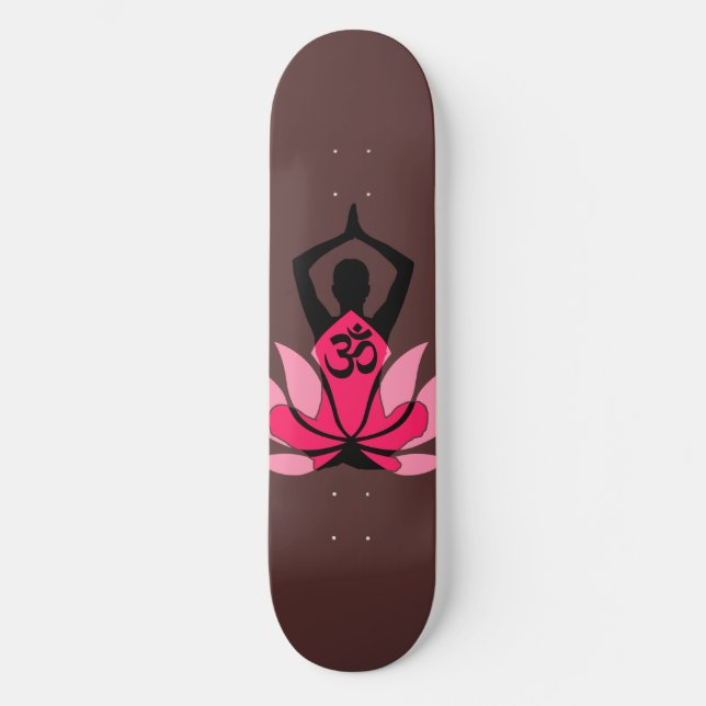 OM Namaste Spiritual Lotus Flower Yoga in Umber Skateboard Deck (Front)