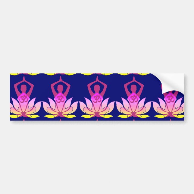 OM Namaste Spiritual Lotus Flower Yoga on Blue Bumper Sticker (Front)