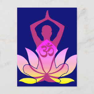 OM Namaste Spiritual Lotus Flower Yoga on Blue Postcard