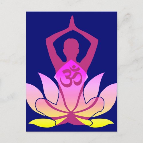 OM Namaste Spiritual Lotus Flower Yoga on Blue Postcard