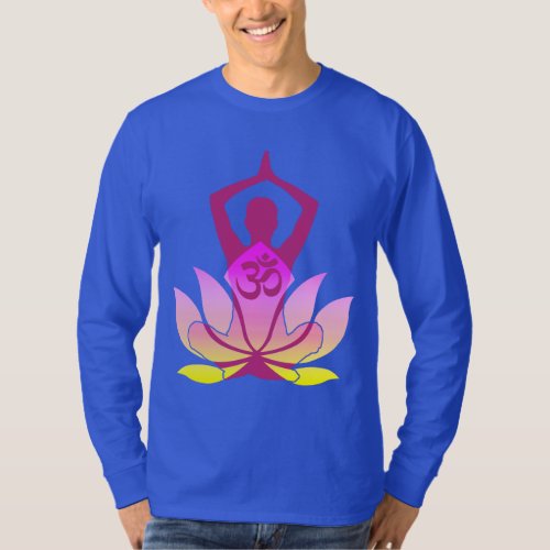 OM Namaste Spiritual Lotus Flower Yoga on Blue T_Shirt