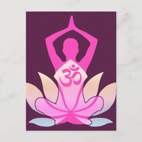 OM Namaste Spiritual Lotus Flower Yoga on Plum Postcard