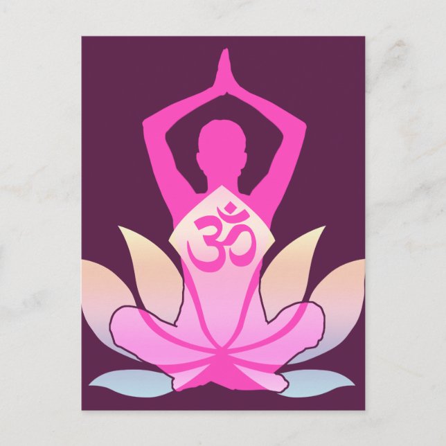 OM Namaste Spiritual Lotus Flower Yoga on Plum Postcard (Front)