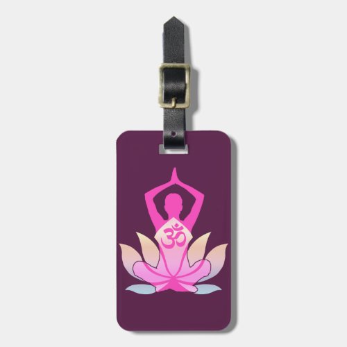OM Namaste Spiritual Lotus Flower Yoga on Purple Luggage Tag