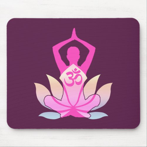 OM Namaste Spiritual Lotus Flower Yoga on Purple Mouse Pad
