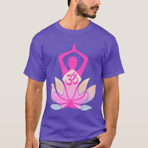 OM Namaste Spiritual Lotus Flower Yoga on Purple T_Shirt