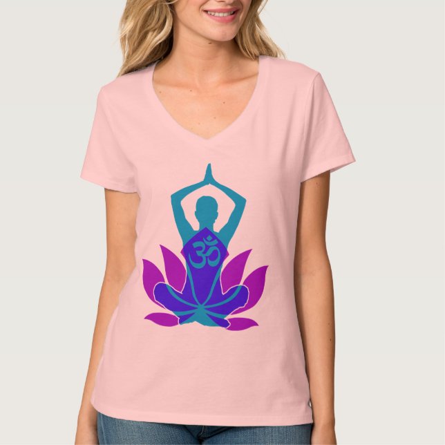 OM Namaste Spiritual Lotus Flower Yoga on Teal T-Shirt (Front)